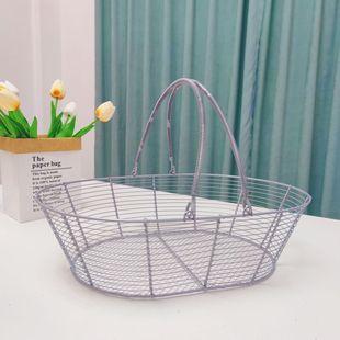 手工编织篮子成品铁艺家用摘菜篮子手提铁丝网大容量收纳筐户外