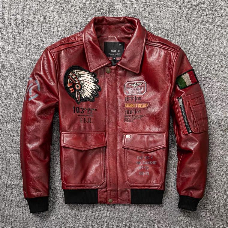印第安飞行服 油蜡头层牛皮 真皮皮衣男短款皮夹克青年时尚皮外套