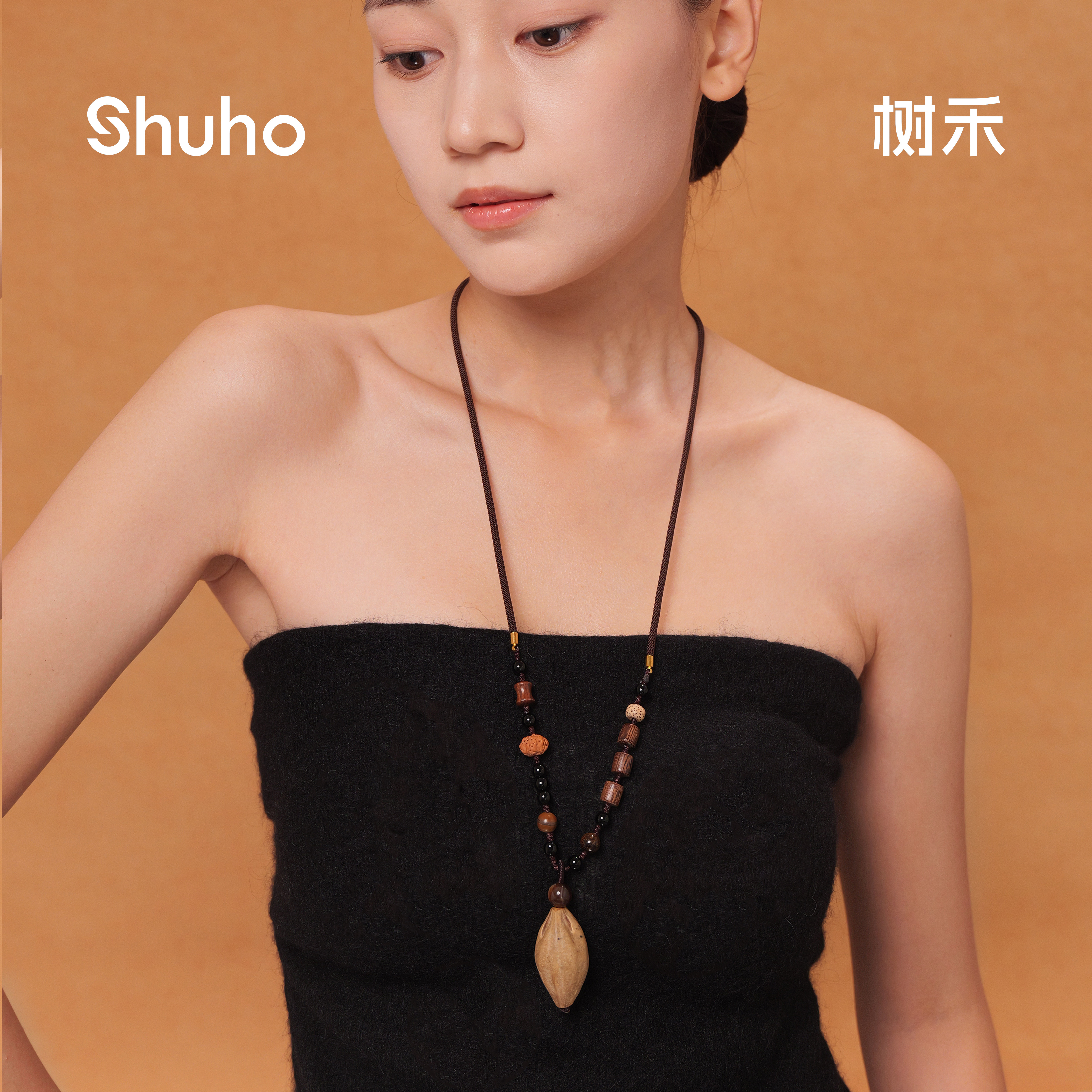 树禾新中式菩提串珠长款木质禅意天然果实项链女复古国风吊坠配饰