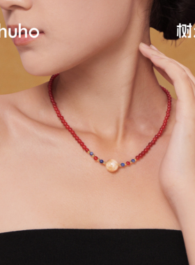 树禾天然红玉髓黄水晶项链