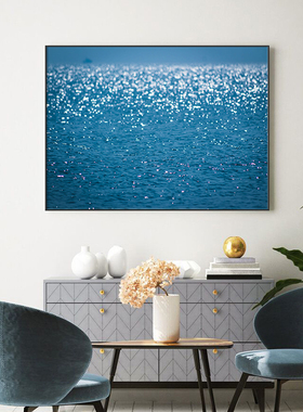 蓝色大海洋装饰画水波光粼粼水面客厅沙发背景墙餐厅卧室床头挂画