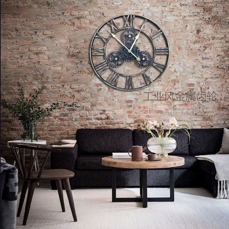 创意齿轮挂钟静音金属复古铁艺装饰钟工业风餐厅客厅卧室个性钟表