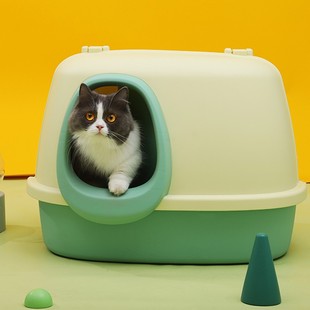 防外溅猫砂盆全封闭m防带砂长通道走廊式隔臭大号超大厕所猫咪用