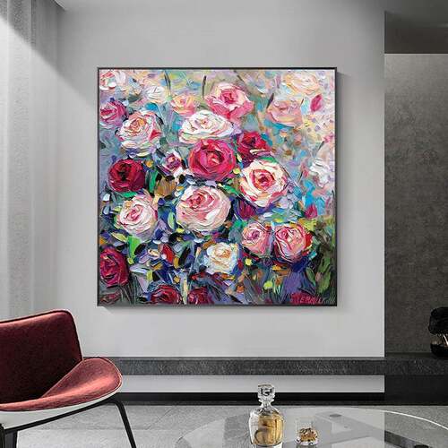 手绘油画百花齐放牡丹花客厅餐厅立体装饰画北欧玄关走廊挂画彩绘