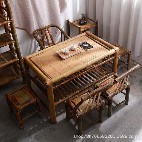 纯手工竹桌子茶桌餐桌茶几办公家用庭院火锅桌复古组合凳子竹椅子