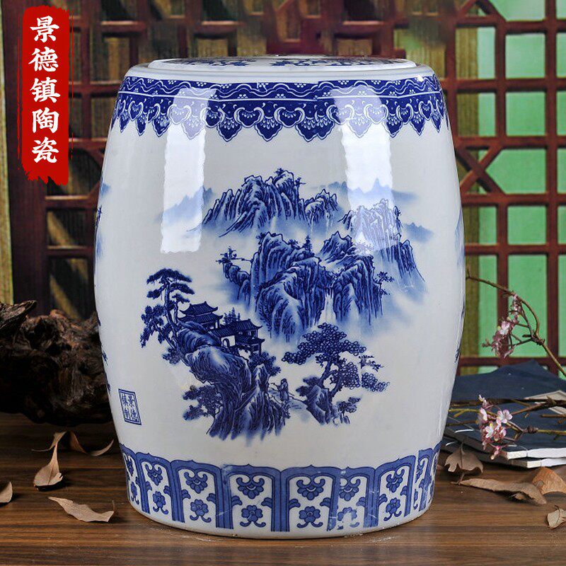 景德镇青花米缸家用陶瓷带盖子2025新款土陶50斤装米桶防虫防潮密