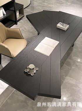 白蜡木黑色单人办公桌工作室设计师创意双人台式电脑桌多人会议桌