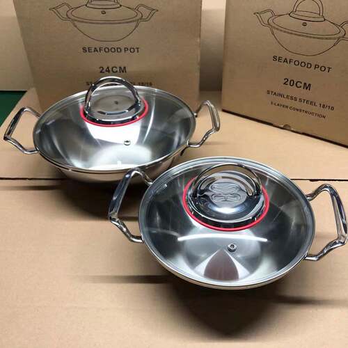 出口品质304不锈钢海鲜锅火锅干锅小锅复合一体厚款锅20和24cm