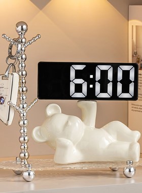 创意电子时钟摆件客厅桌面轻奢电视柜入户玄关网红奶油风装饰品