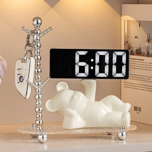 创意电子时钟摆件客厅桌面轻奢电视柜入户玄关网红奶油风装饰品