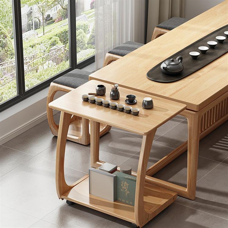 实木沙发c抽屉边柜可移动桌带轮迷你茶几客厅小户型家用方角几茶