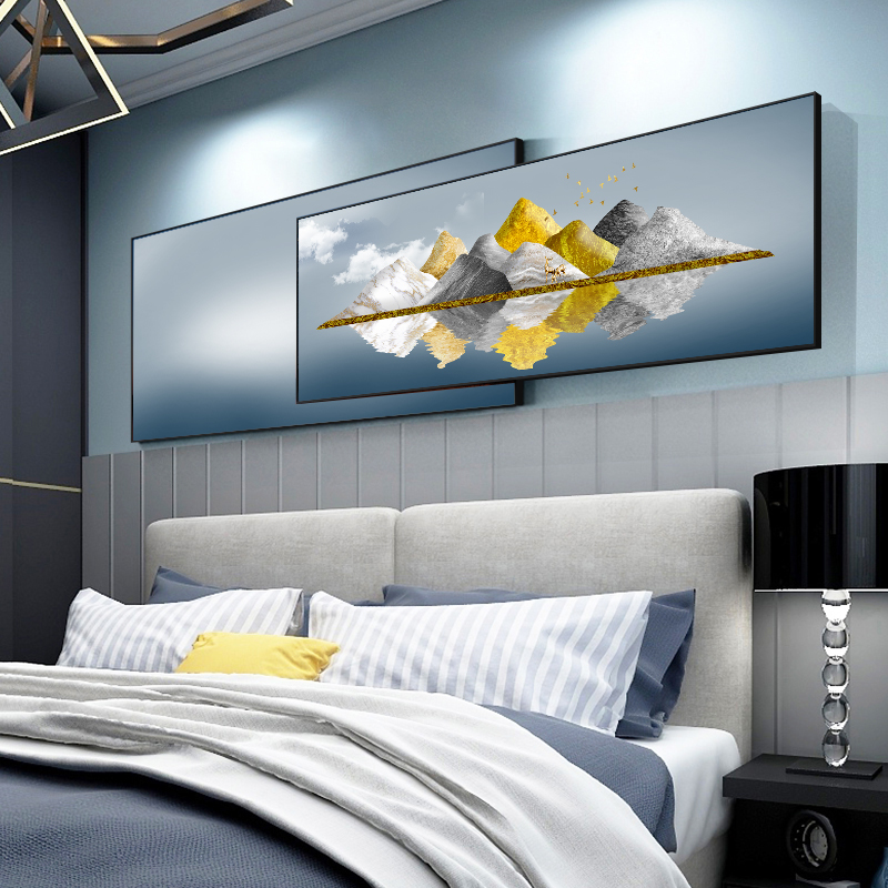 简约现代轻奢温馨浪漫叠加画中画卧室H床头装饰画主卧羽毛挂画墙