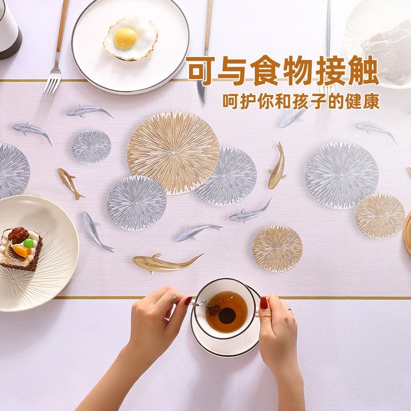 PVC桌布防水防油免洗防烫轻奢高级感长方形客Q厅餐桌台布茶几桌垫