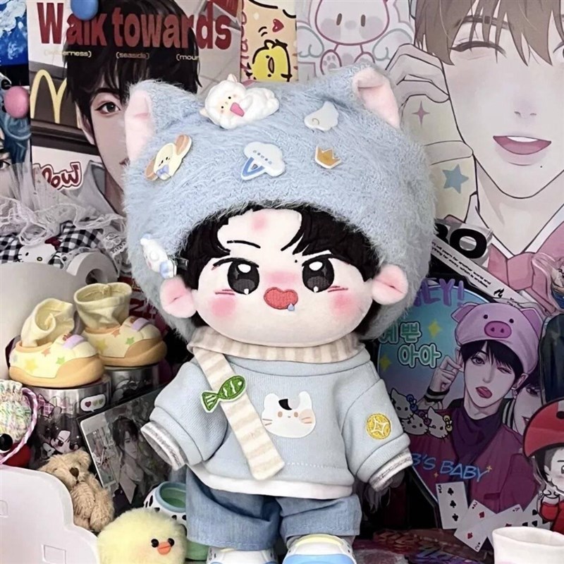 小猫特调 20cm棉花娃娃娃衣 可爱娃娃毛绒换装娃衣浅蓝色着替