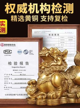铜貔貅招b财摆件一对公母纯黄铜全黄铜皮丘貔犰客厅店铺办公室