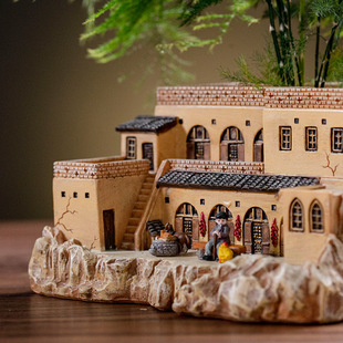 新中式微景观窑洞摆件创意装饰复古风客厅M办公室笔筒收纳室内桌