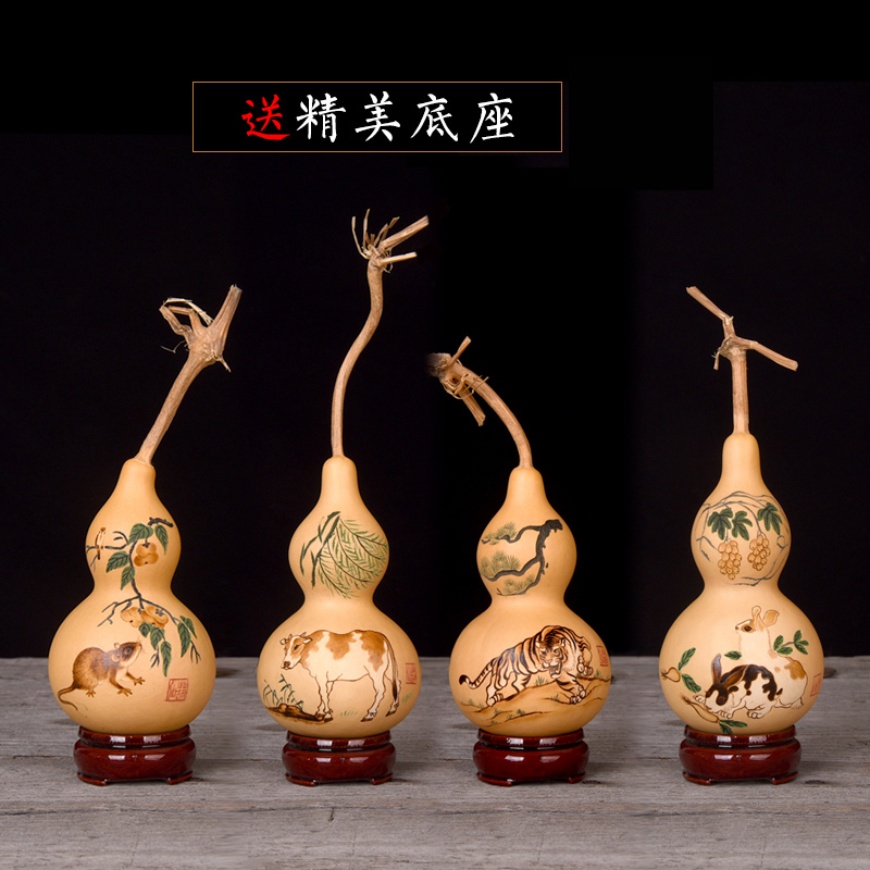 葫仙天然葫芦摆件12十二生肖摆件手工烙画葫芦挂件送孩子老人礼物