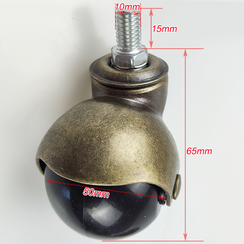 古铜色平底地球形万向轮沙发轮子家具脚轮带刹车螺丝杆Z滑轮静音