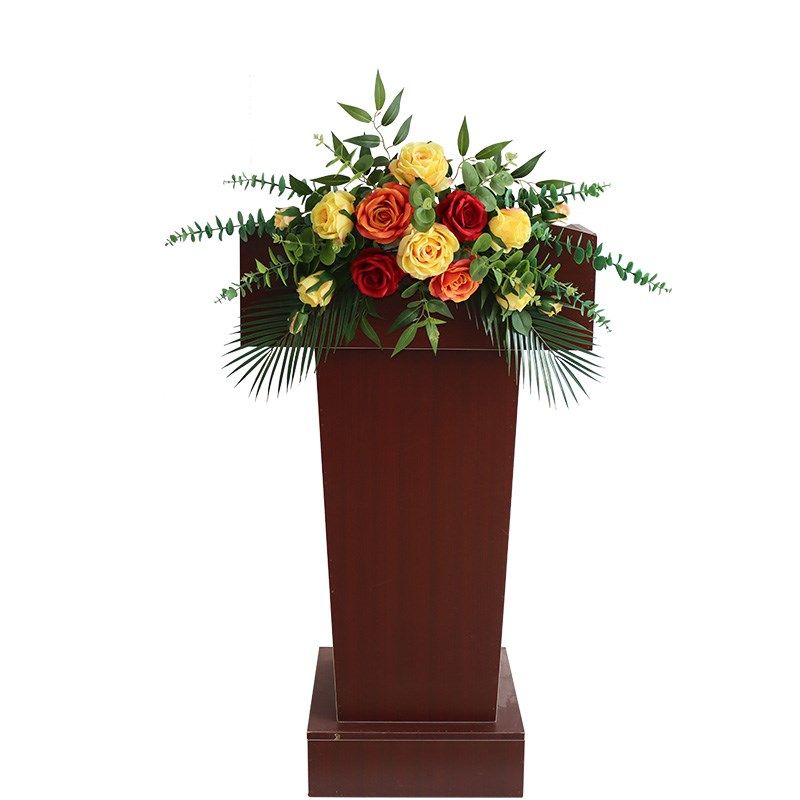 演讲台花主席台绢花仿真花婚礼司仪台商务会议桌花前台节日花布置