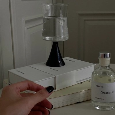 Shinymomo自制中古风玻璃高脚酒杯果汁杯曲线创意杯黑色耐热水杯