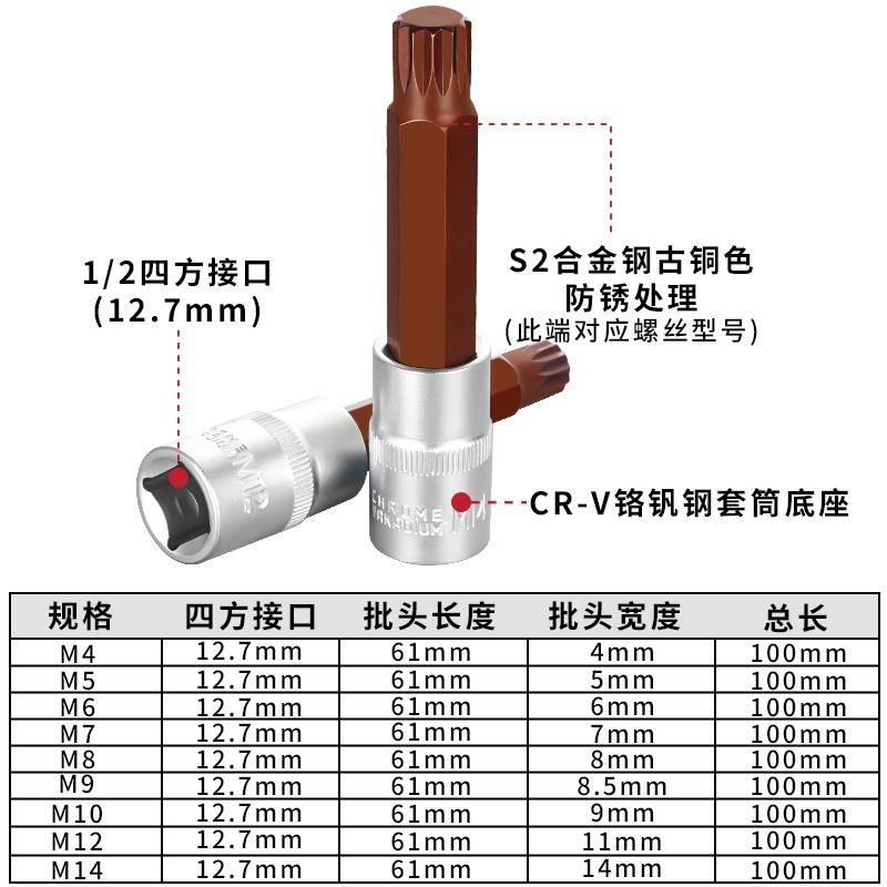 S2电动扳手梅花12角套装加长大飞花键M4M1N4花型风炮批头旋具套筒