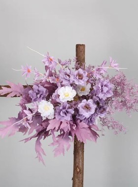 紫色婚庆装饰仿真绢花婚礼堂w地排花角花订婚场景布置路引花排花