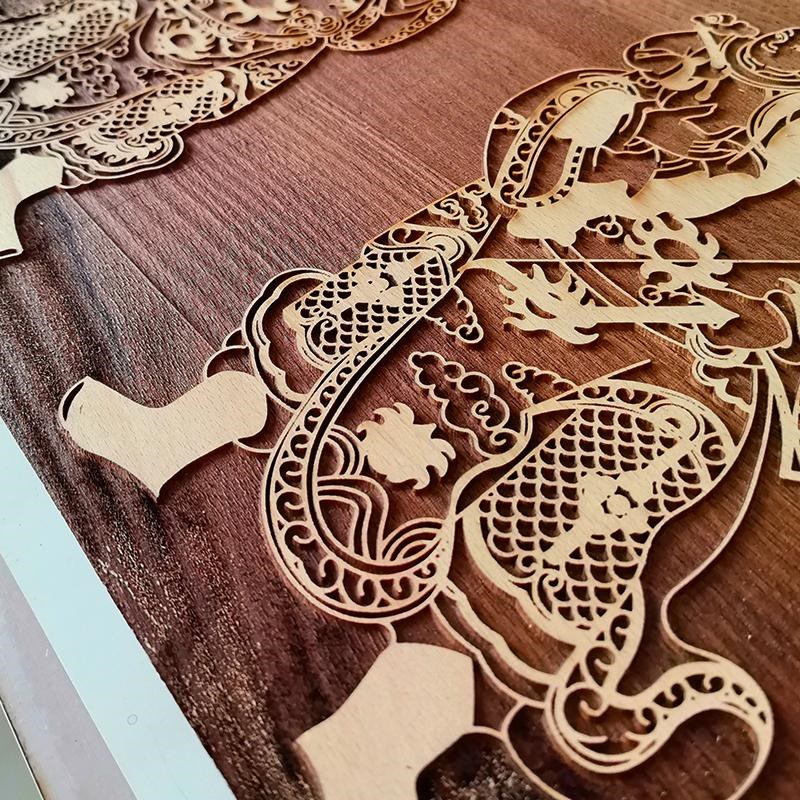 年画民俗财神图木雕拓印版画 阳刻凸起古L法印刷术研学体验木板画