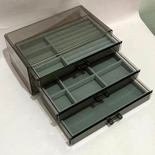 B1桌面透明大号加高抽屉式收纳盒亚克力防尘O首饰护品防尘叠加展