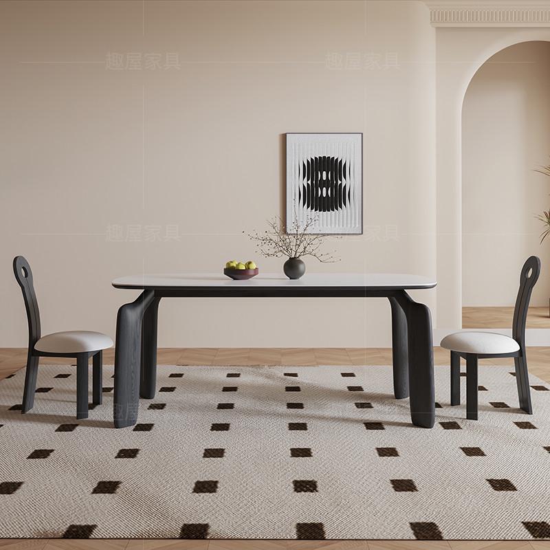 法式复古岩板实木餐桌家用u大小户型现代简约餐桌椅组合长方形饭