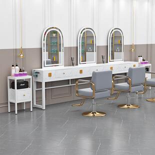 理发店镜台发廊专用仿大理石面柜子一体双面镜烫染美发店剪发镜子