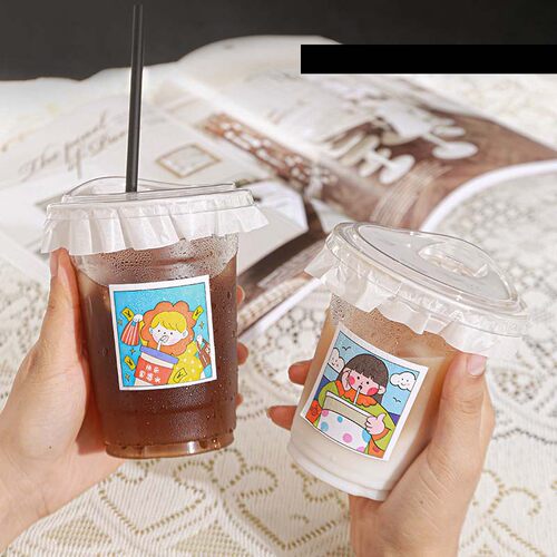 一次性杯子 网红风塑料透明咖啡杯 柠檬茶摆摊防漏带盖奶茶杯