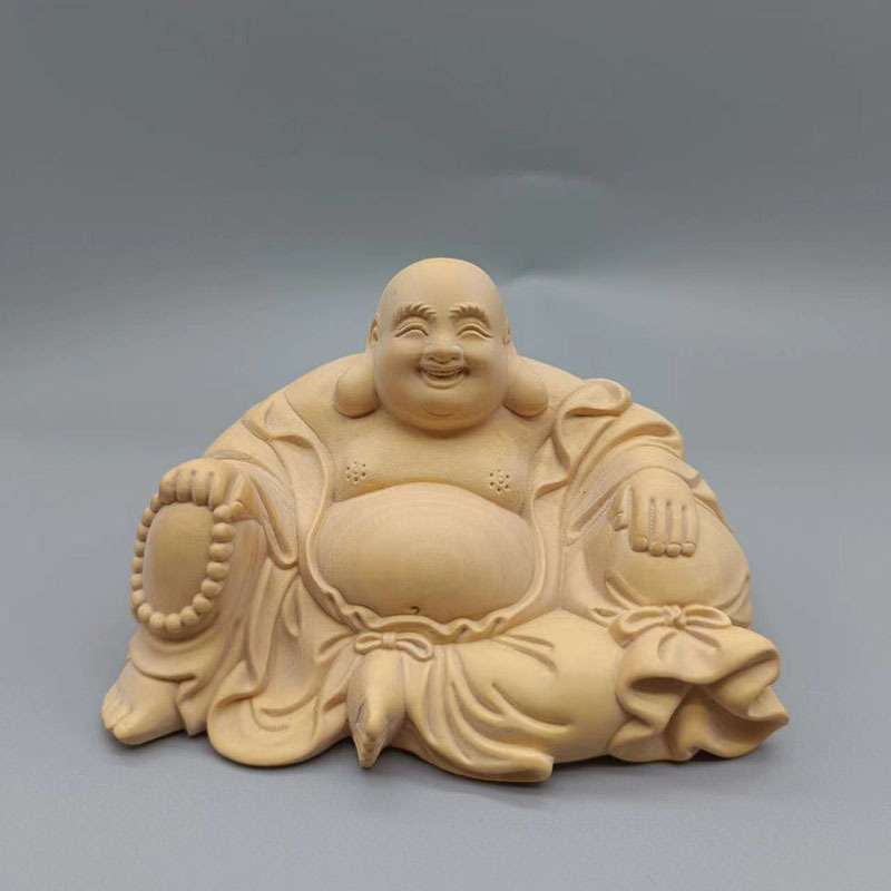 大叶黄杨木雕念珠弥勒汽车摆件像实木家居装饰品文玩大肚弥勒
