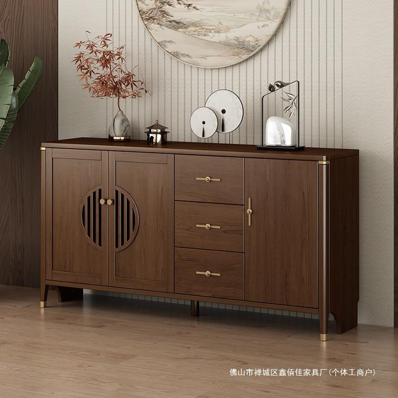 新中式餐边柜茶水柜多功能储物柜靠墙一体收纳柜厨房实木色茶水柜