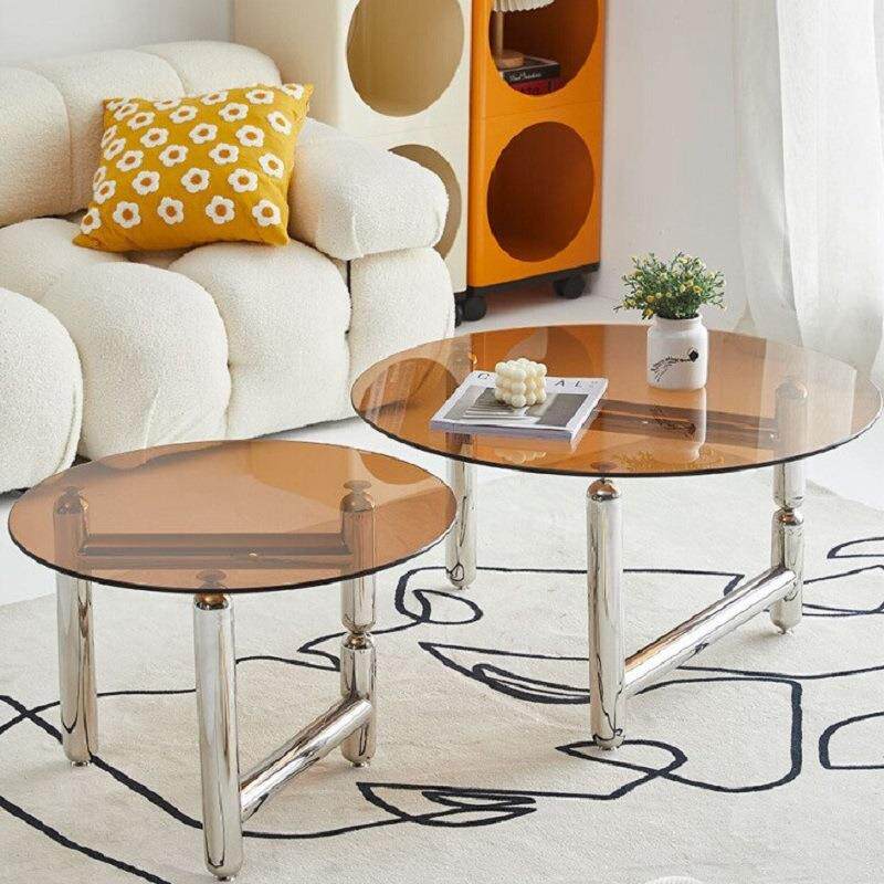 钢化玻璃圆形茶几家用阳台客厅小茶桌大师设计防滑透明茶几现货