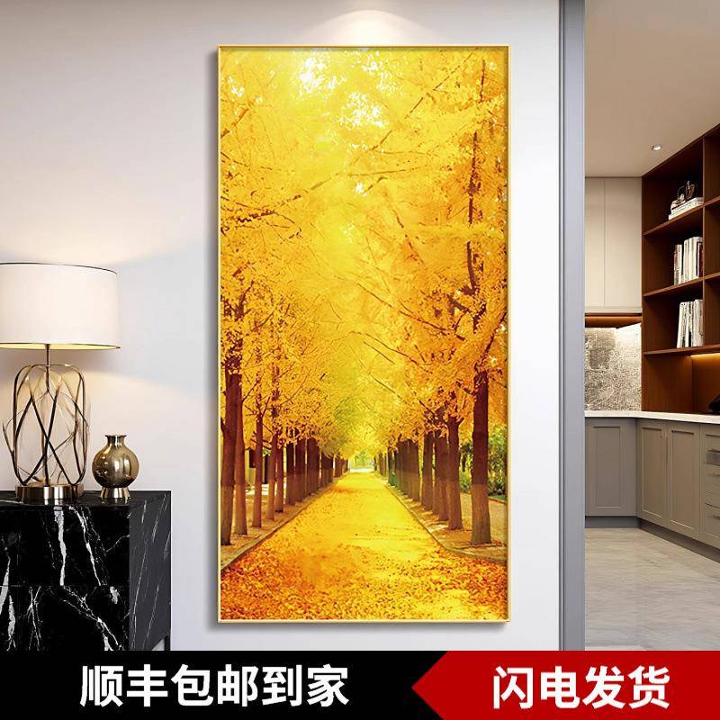 黄金大道装饰画客厅玄关过道挂画发财树过道走廊尽头金钱遍地壁画