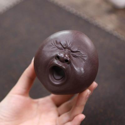 宜兴紫砂打哈欠茶宠丑萌人头像搞怪表情摆件雕塑创意茶具配件可养