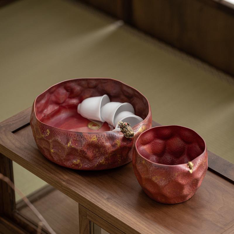 纯手工铜壶承复古大号紫砂壶托蓄水茶台紫铜建水茶洗干泡台茶具