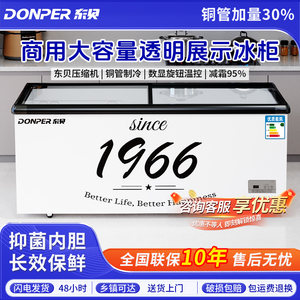 东贝商用大容量透明玻璃展示冰柜卧式冷冻柜冷藏展示冰箱两用雪柜