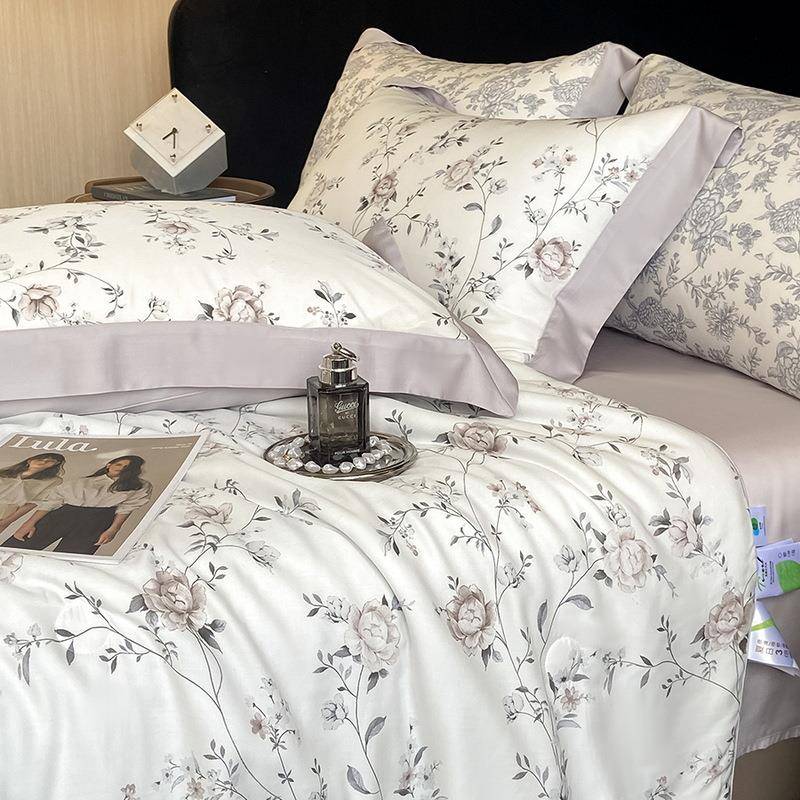 轻奢莱赛尔数码印花夏被四件套天丝夏被清爽丝滑双人加大单夏被