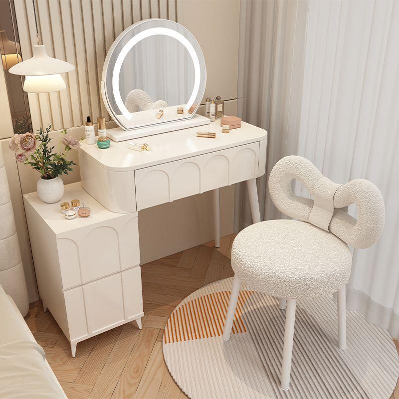 奶油风梳妆台卧室现代简约小户型化妆桌床头收纳斗柜书桌镜子一体