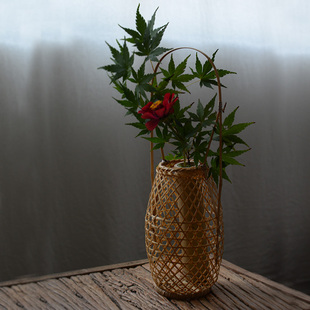 日式白竹编花器 花瓶花篮 插花桶 花入 禅学 古典花器 会所 摆件