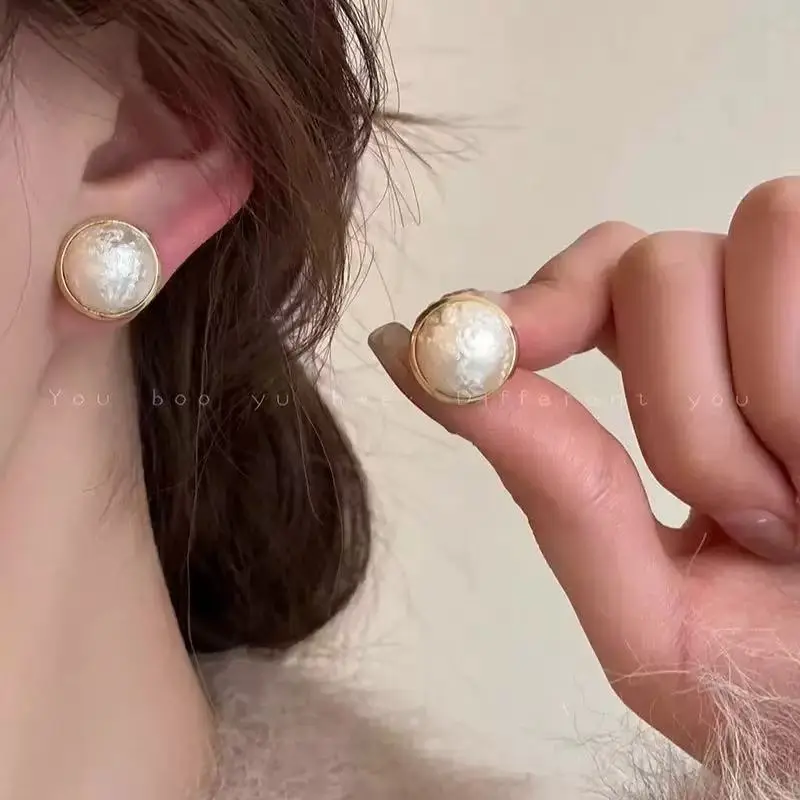 法式金边圆形棉花珠新款潮轻奢优雅时尚气质耳钉耳饰CL