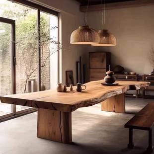 原木风茶桌茶台实木办公室泡茶桌会客桌整板会议桌长桌洽谈桌新款