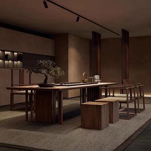 茶桌椅组合北美黑胡桃木功夫茶台茶馆办公室喝茶实木泡茶桌