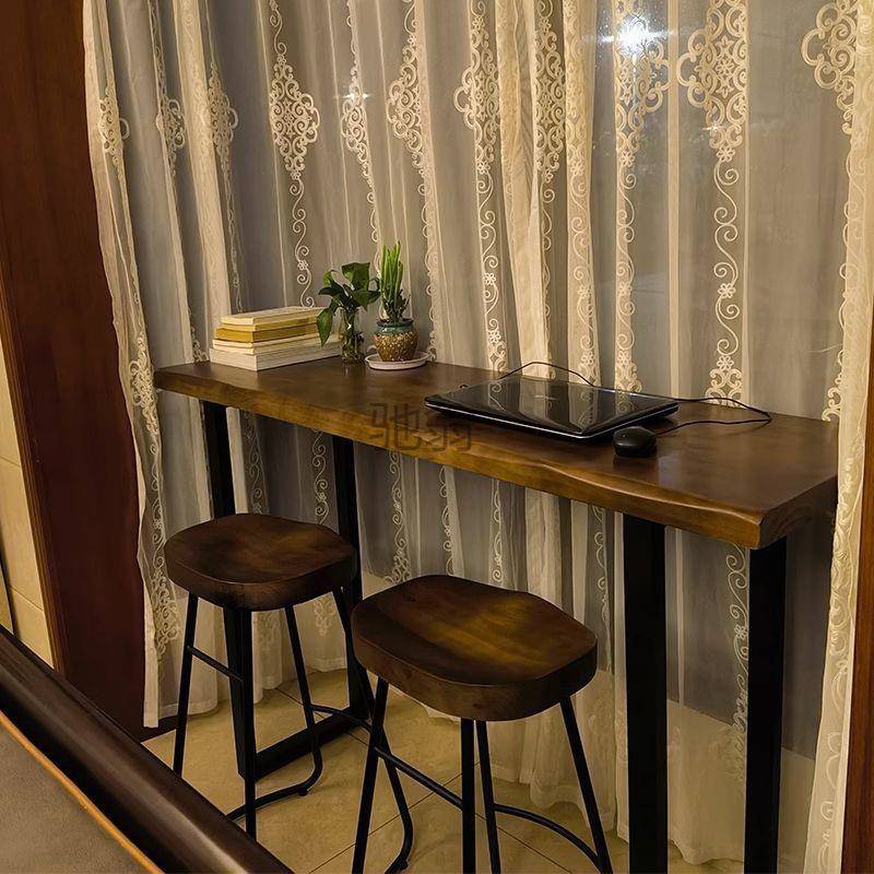 gq现做实木吧台桌书桌办公桌长条桌靠墙窗桌子学习桌工作台高脚桌