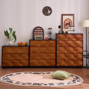 白蜡木涟漪斗柜法式简约拼色卧室小户型实木家用四斗抽屉储物柜子