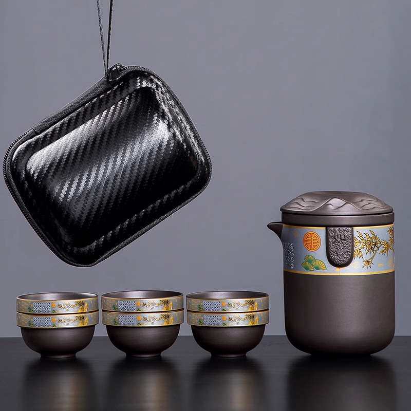 紫砂高端旅行茶具套装便携式快客杯个人专用户外露营功夫泡茶茶杯