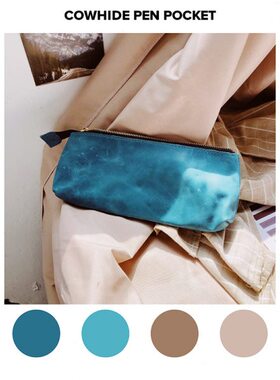 向鱼文创疯马收纳笔袋牛皮羊皮复古手工包软头层油蜡真皮手拿包女