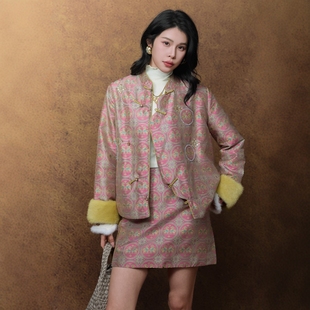 100%桑蚕丝蜀锦驼绒棉服外套2025秋冬新中式 独家原创 雪貂保暖套装