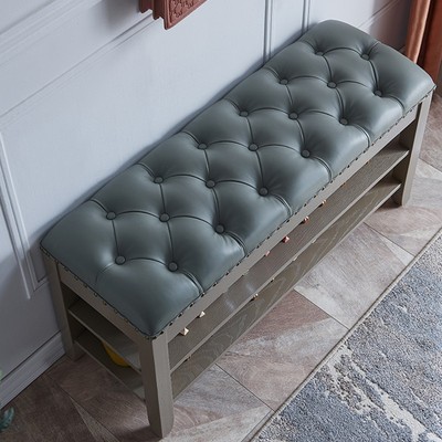 入门鞋架可坐鞋柜凳实木试鞋凳储物凳门口鞋架凳子一体换鞋凳灰色